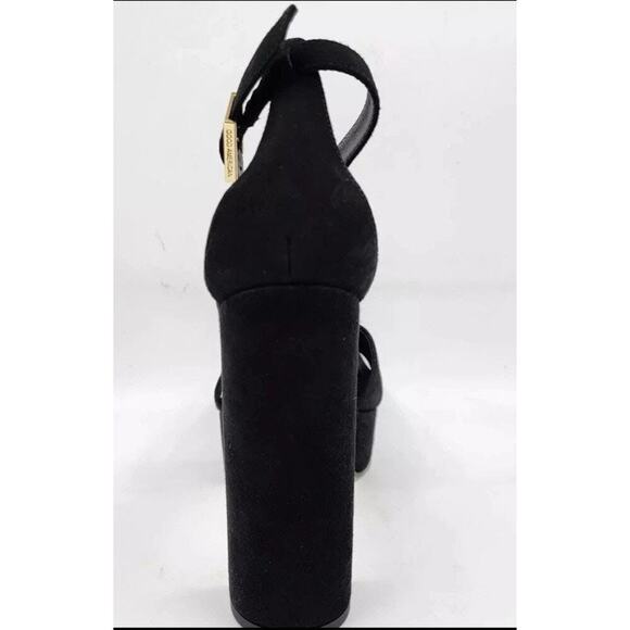 Good American Platform Block Heel Black Suede Ankle Strap Chunky Sandal 10.5 NEW - Picture 7 of 12